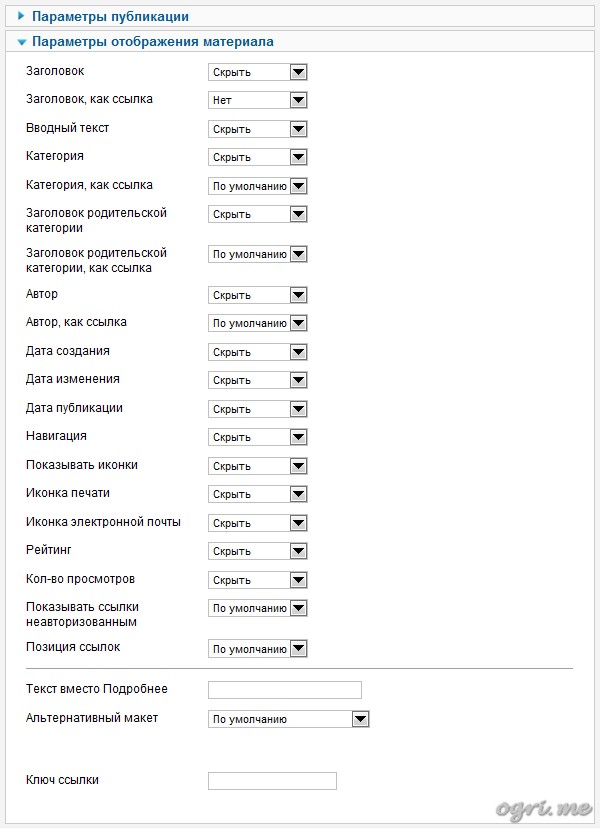 Параметры отображения материала article-options